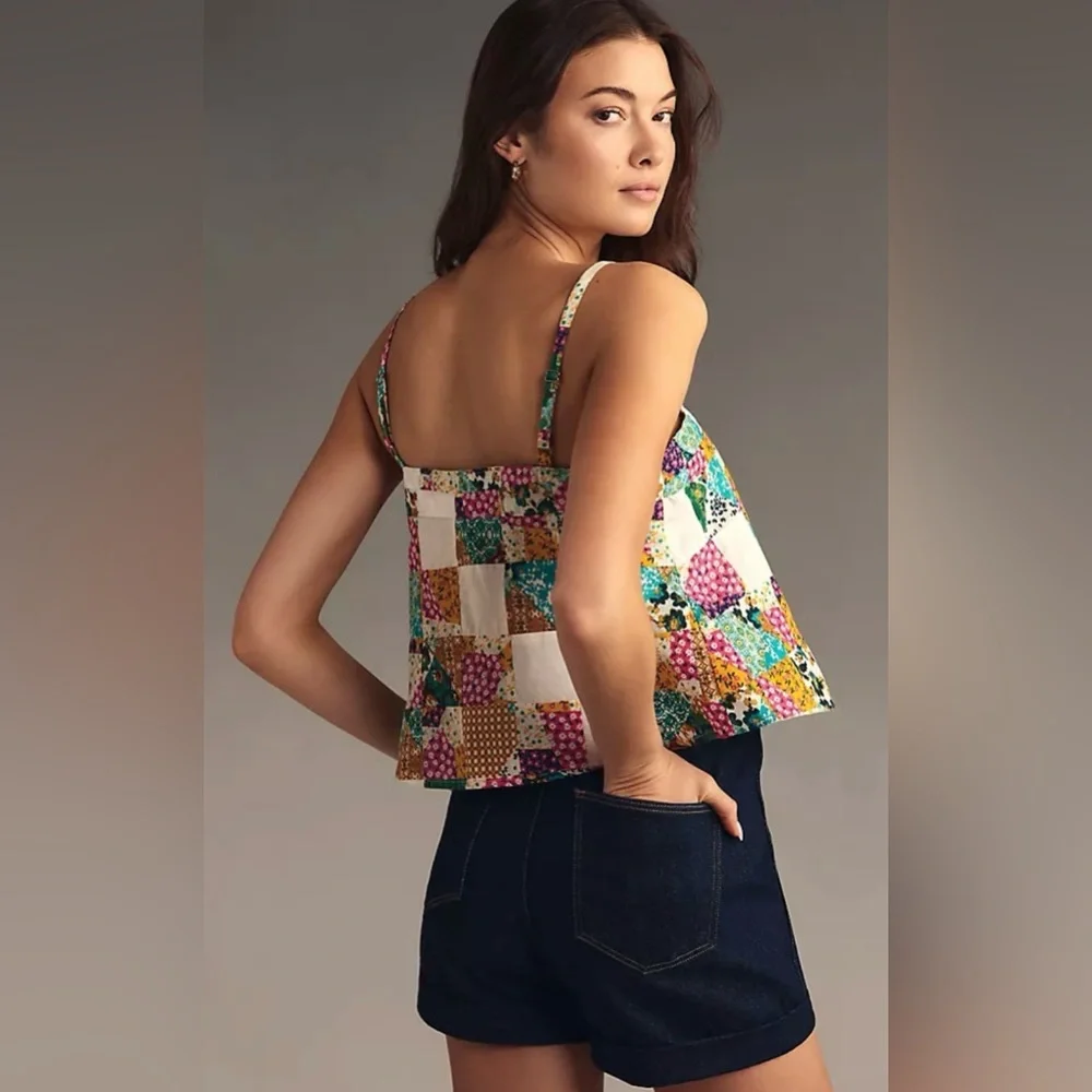 Anthropologie Pilcro ✨ SMALL Patchwork Spaghetti Strap Boxy Tank - Picture 6 of 11